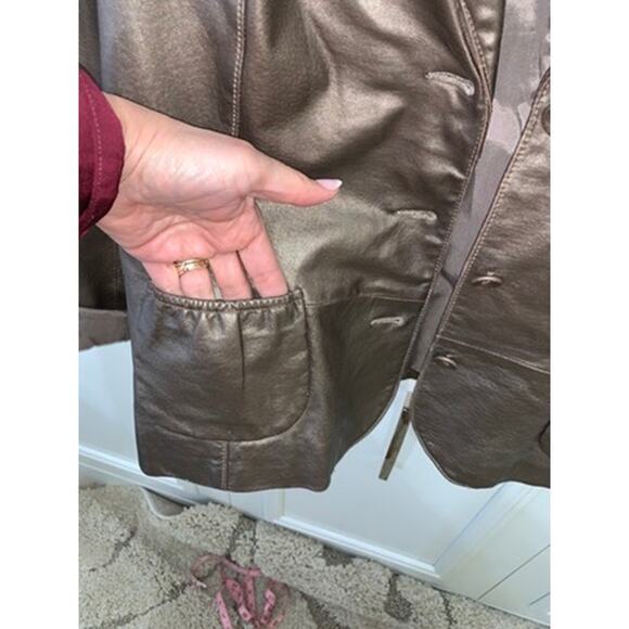 B Collection Women's Bronze Metallic Leather Blazer Jacket XL Lapel Collar - Picture 4 of 7